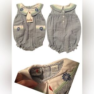 NWT Vintage Good Kidz Blue and White Gingham Baby Romper